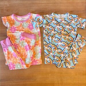 Bundle: Musethreads Rainbow Bamboo Pajama Set + Baby Bean Floral Set, Size 4T